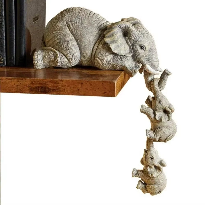 Resin Figurine - Adorable Elephants Hug – 3 Miniature Decorative Dolls Perfect for Gifts & Home Accents