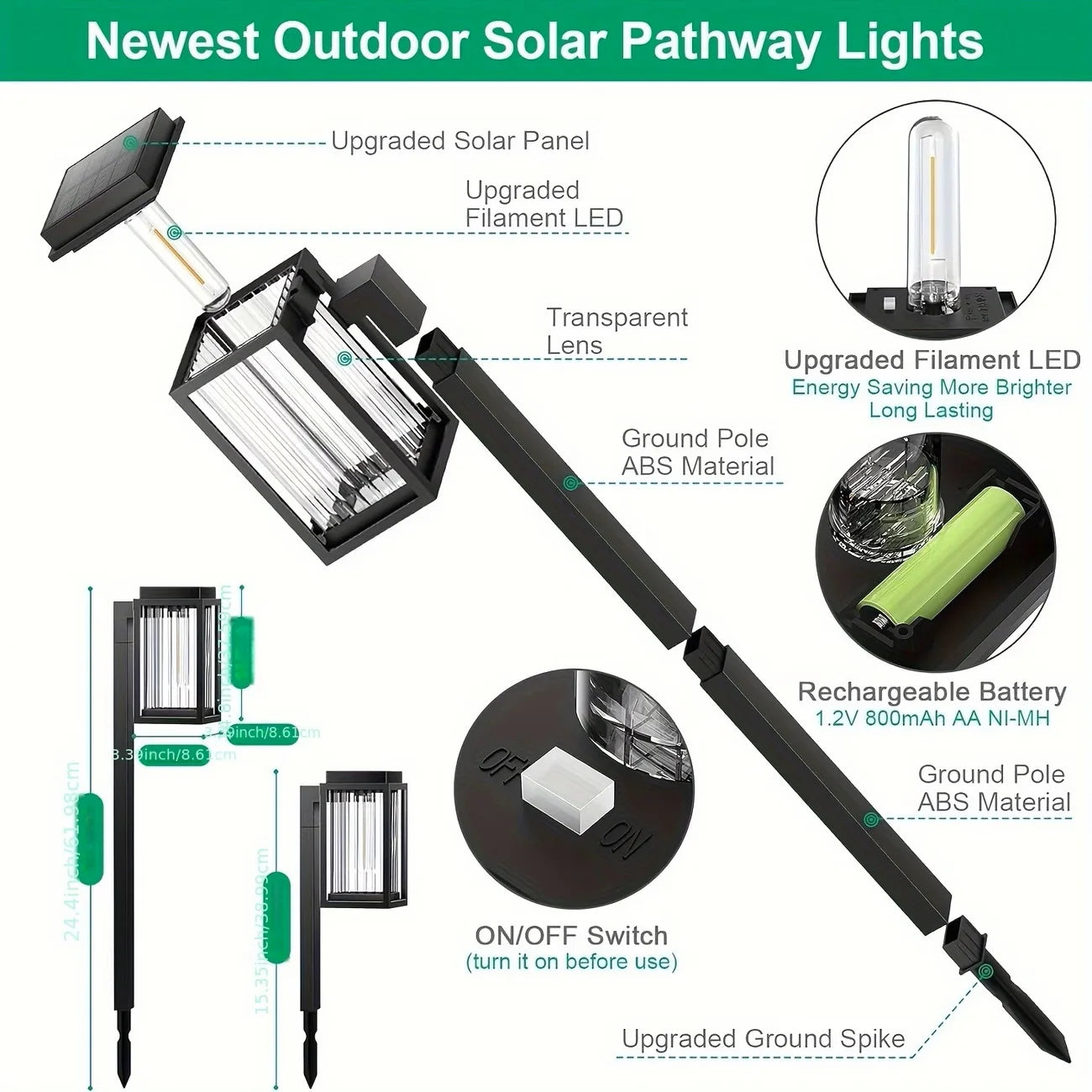 LED Solar Pathway Lights-Solar Waterproof Outdoor Lamp Lighting, Landscape Lawn, LED Lights for Yard, Patio, Walkway, Driveway, 2/6 Pack