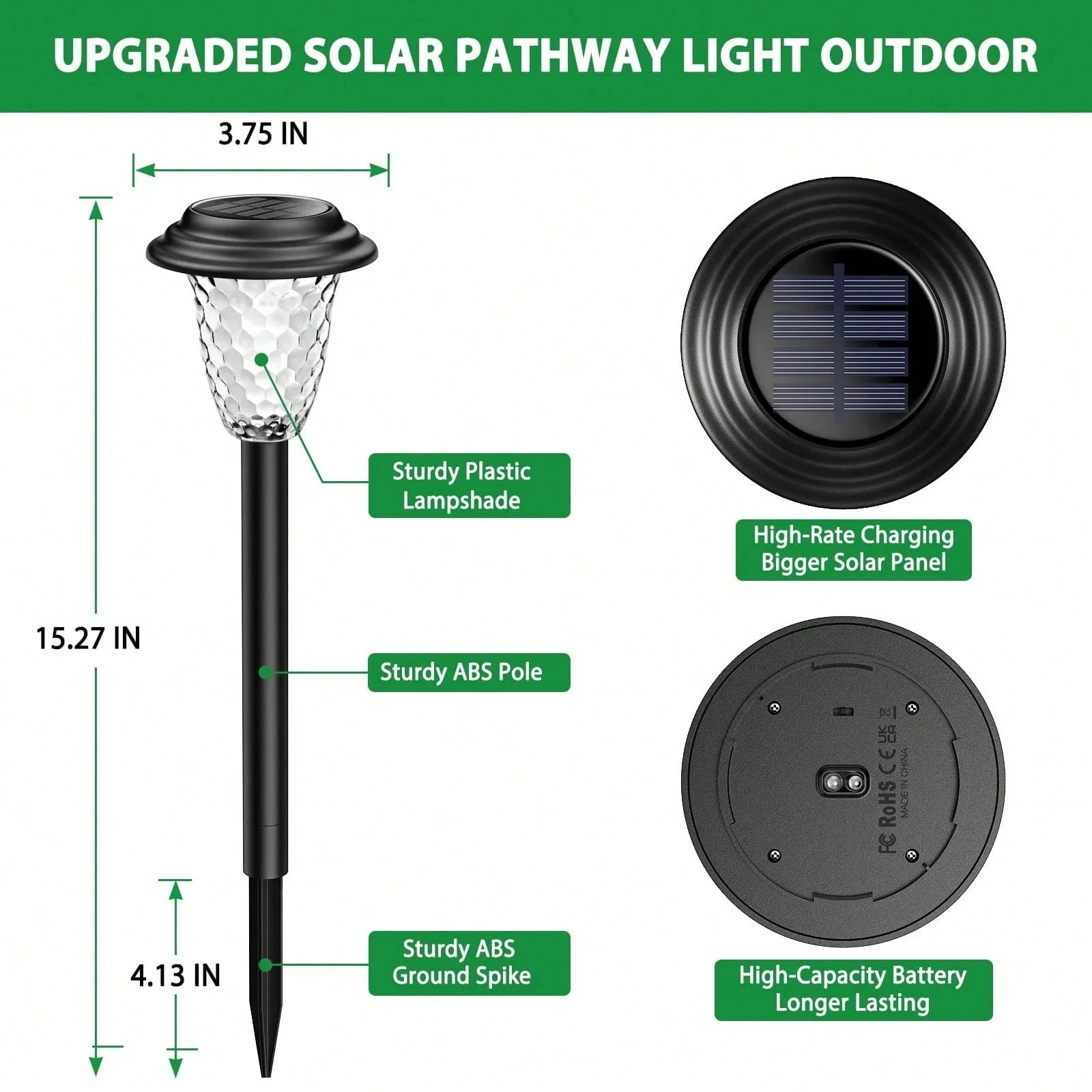 LED Solar Pathway Lights-Bright RGB Color Changing or Warm White Lamp, Outdoor Waterproof Garden Lamp Solar Powered Landscape Path Lights for Yard