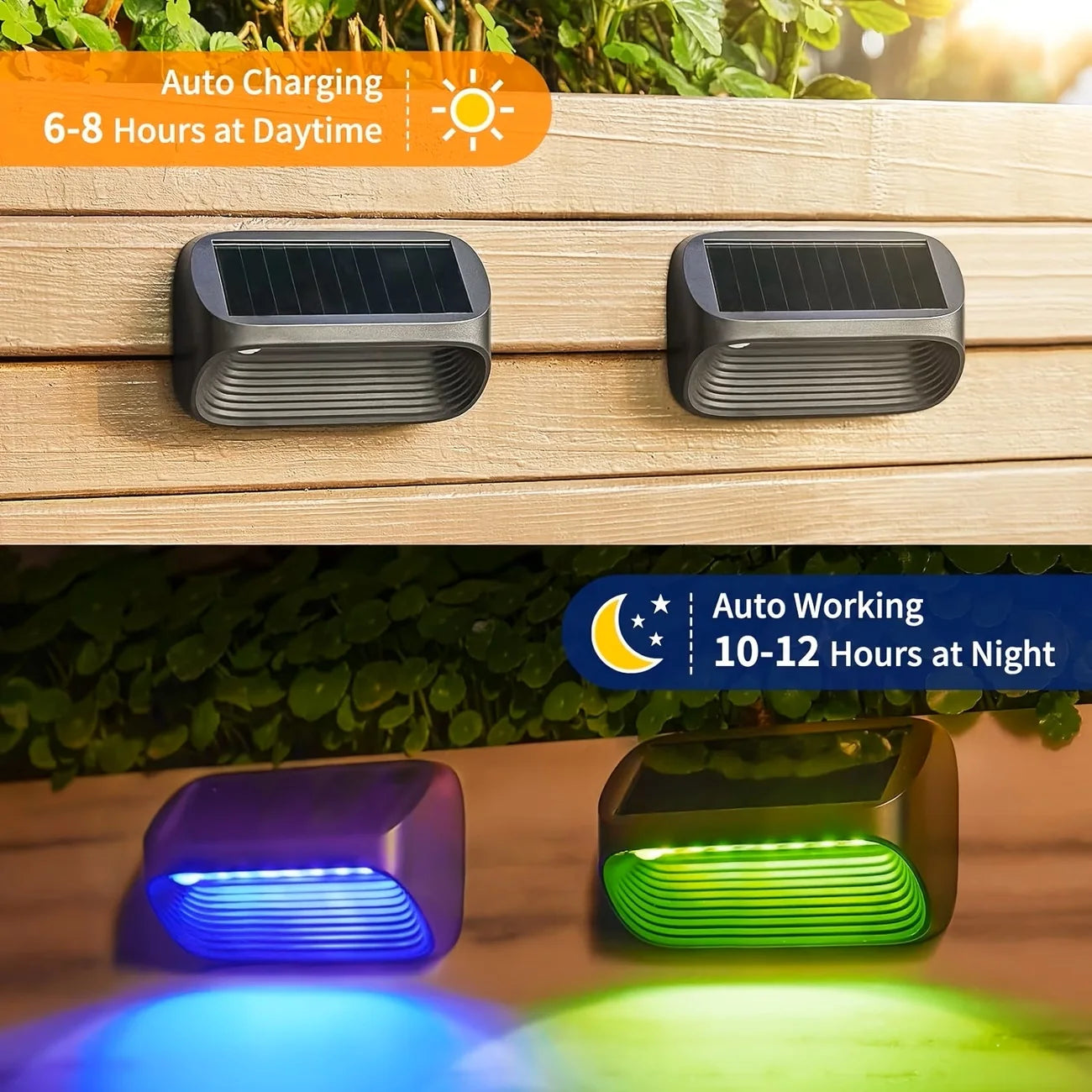 LED Solar Lights-Solar Wall Fence Lights,  Outdoor Waterproof Lamp, Warm White RGB Modes, Backyard, Patio, Deck, Railing, Wall Lights