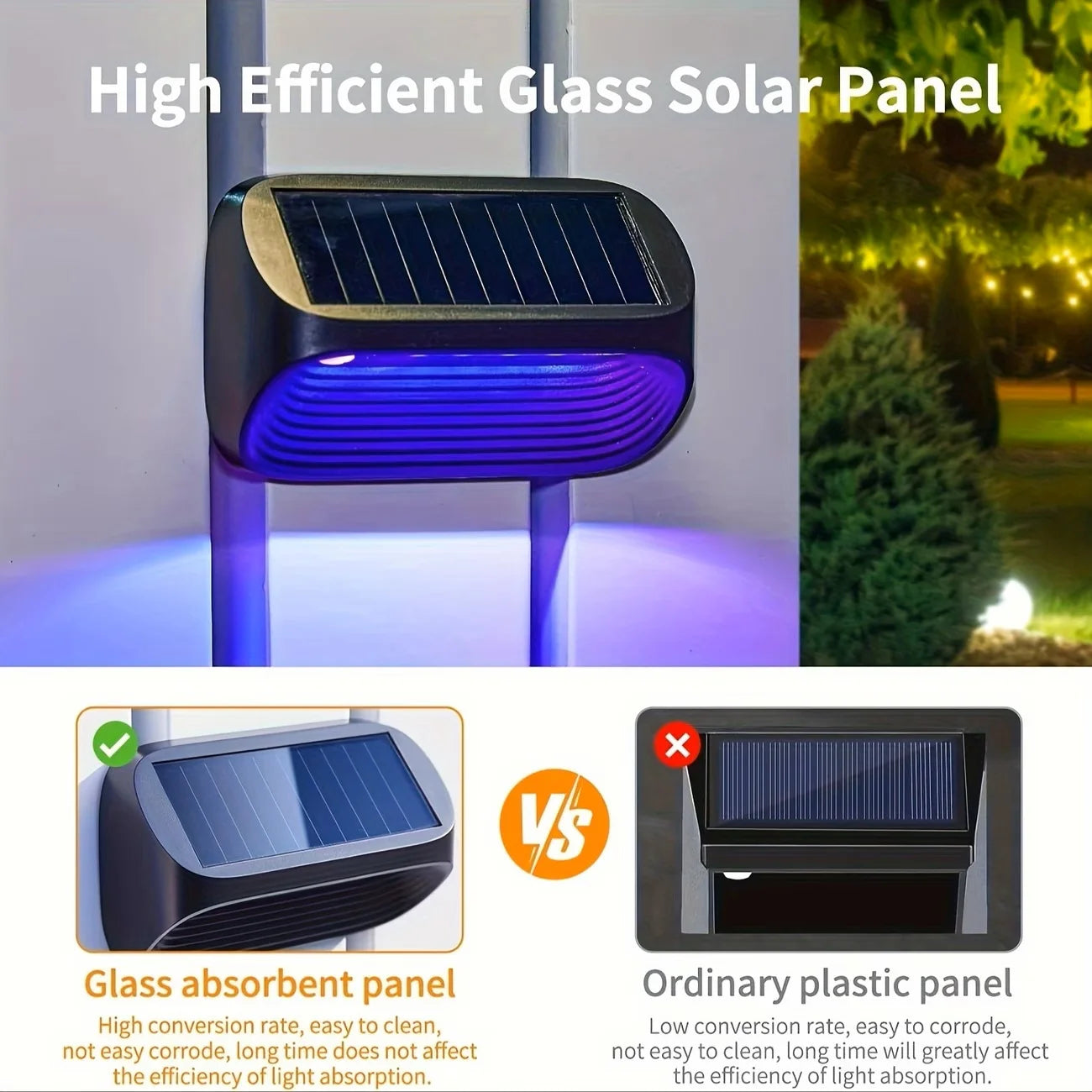 LED Solar Lights-Solar Wall Fence Lights,  Outdoor Waterproof Lamp, Warm White RGB Modes, Backyard, Patio, Deck, Railing, Wall Lights