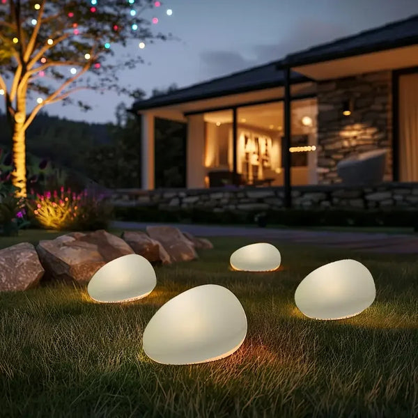 Solar-Powered LED Lamps-Warm Stone Lamps, 2pcs, outdoor courtyard, solar rock lamps, landscape lamps