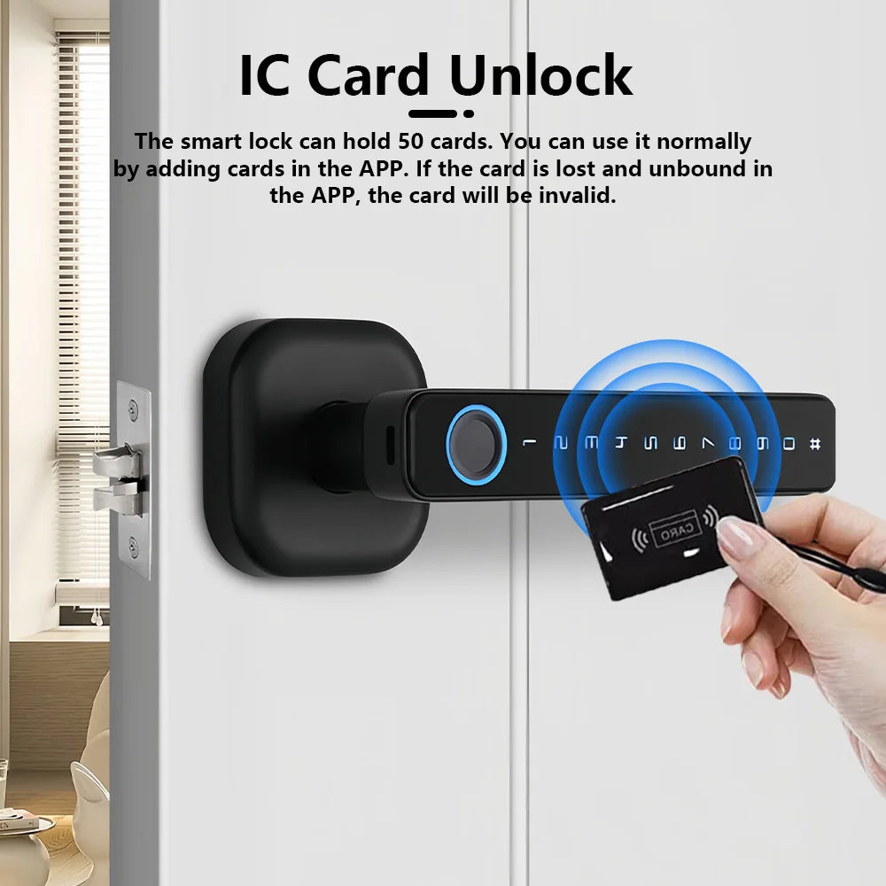 M6 Digital Fingerprint Door Lock by RAYKUBE with Tuya BLE – Password, Key, IC Card & Smartlife App Unlock