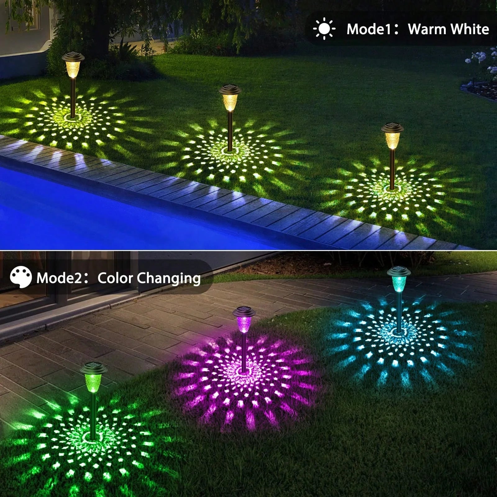 LED Solar Pathway Lights-Bright RGB Color Changing or Warm White Lamp, Outdoor Waterproof Garden Lamp Solar Powered Landscape Path Lights for Yard