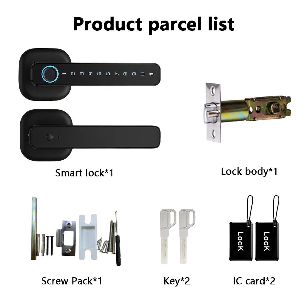 M6 Digital Fingerprint Door Lock by RAYKUBE with Tuya BLE – Password, Key, IC Card & Smartlife App Unlock