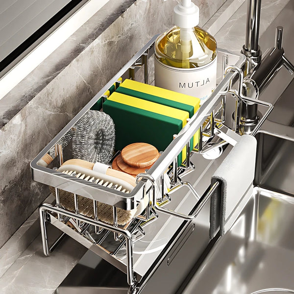 Over-Sink Kitchen Organizer - Sponge Holder & Drying Rack with Faucet Mount, Space-Saving Storage for Sponges and Brushes