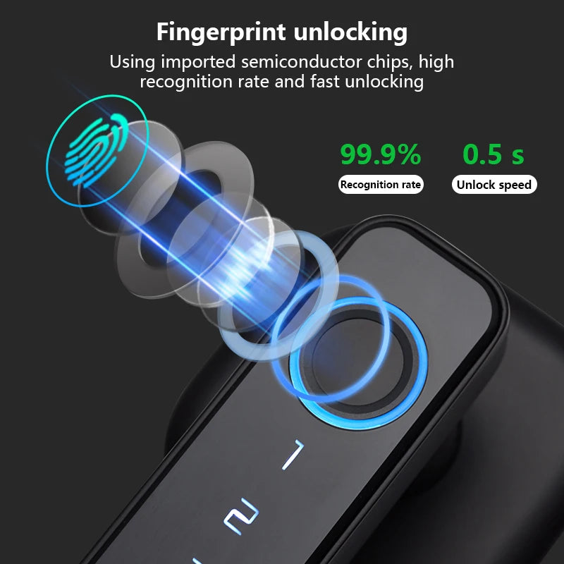 M6 Digital Fingerprint Door Lock by RAYKUBE with Tuya BLE – Password, Key, IC Card & Smartlife App Unlock
