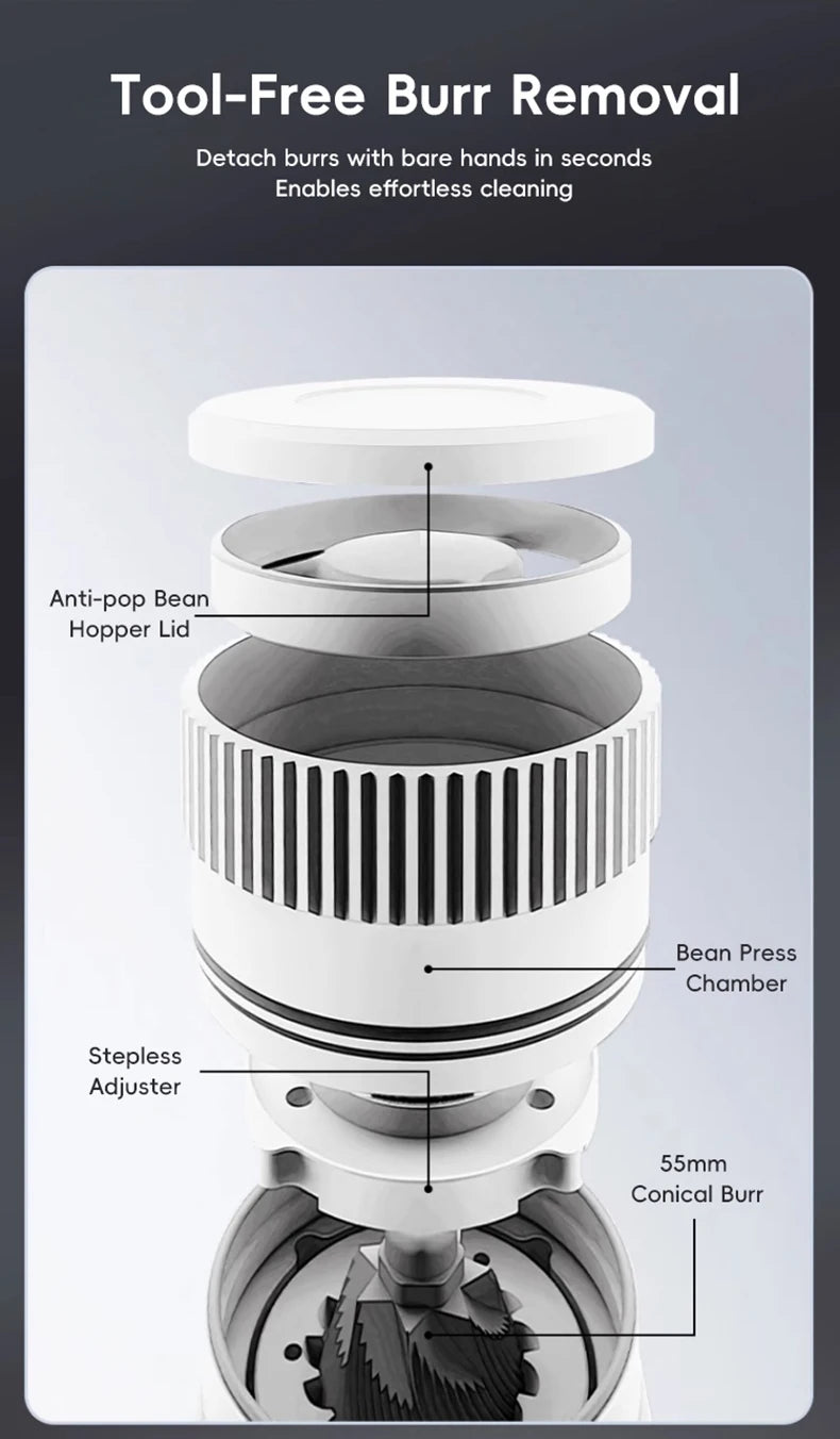 Coffee Grinder-Electric 55MM Espresso Cone burr Stepless Fineness Adjustment Cold Brew Bean Grinder STARSEEKER E55Pro