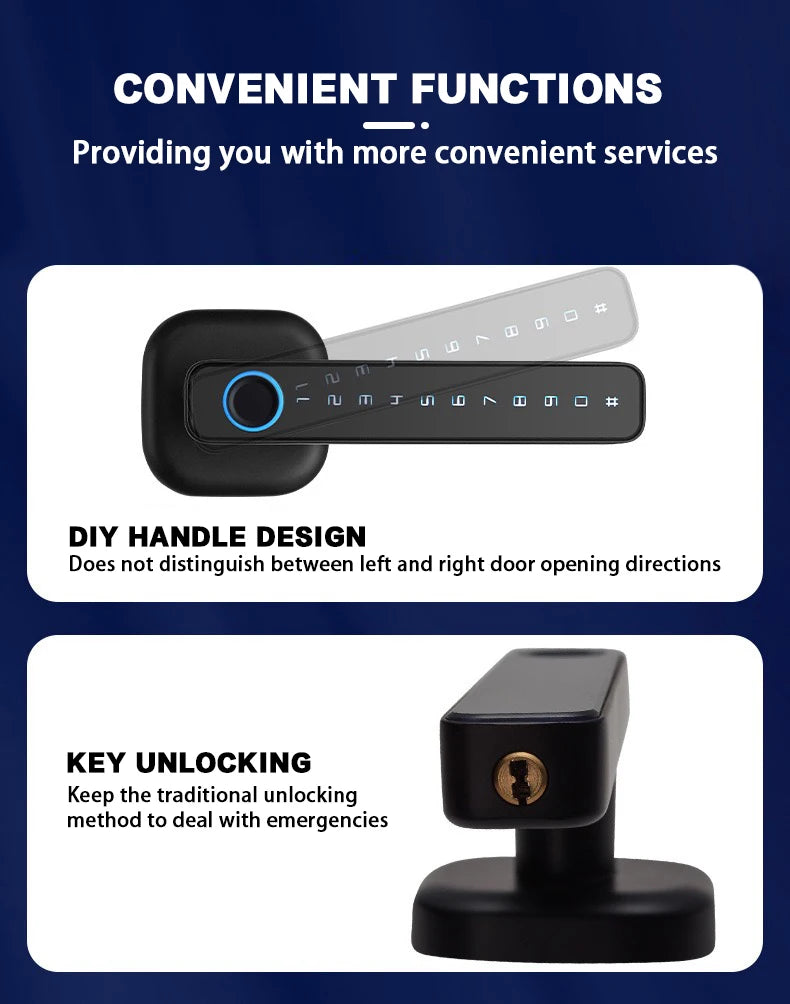 M6 Digital Fingerprint Door Lock by RAYKUBE with Tuya BLE – Password, Key, IC Card & Smartlife App Unlock