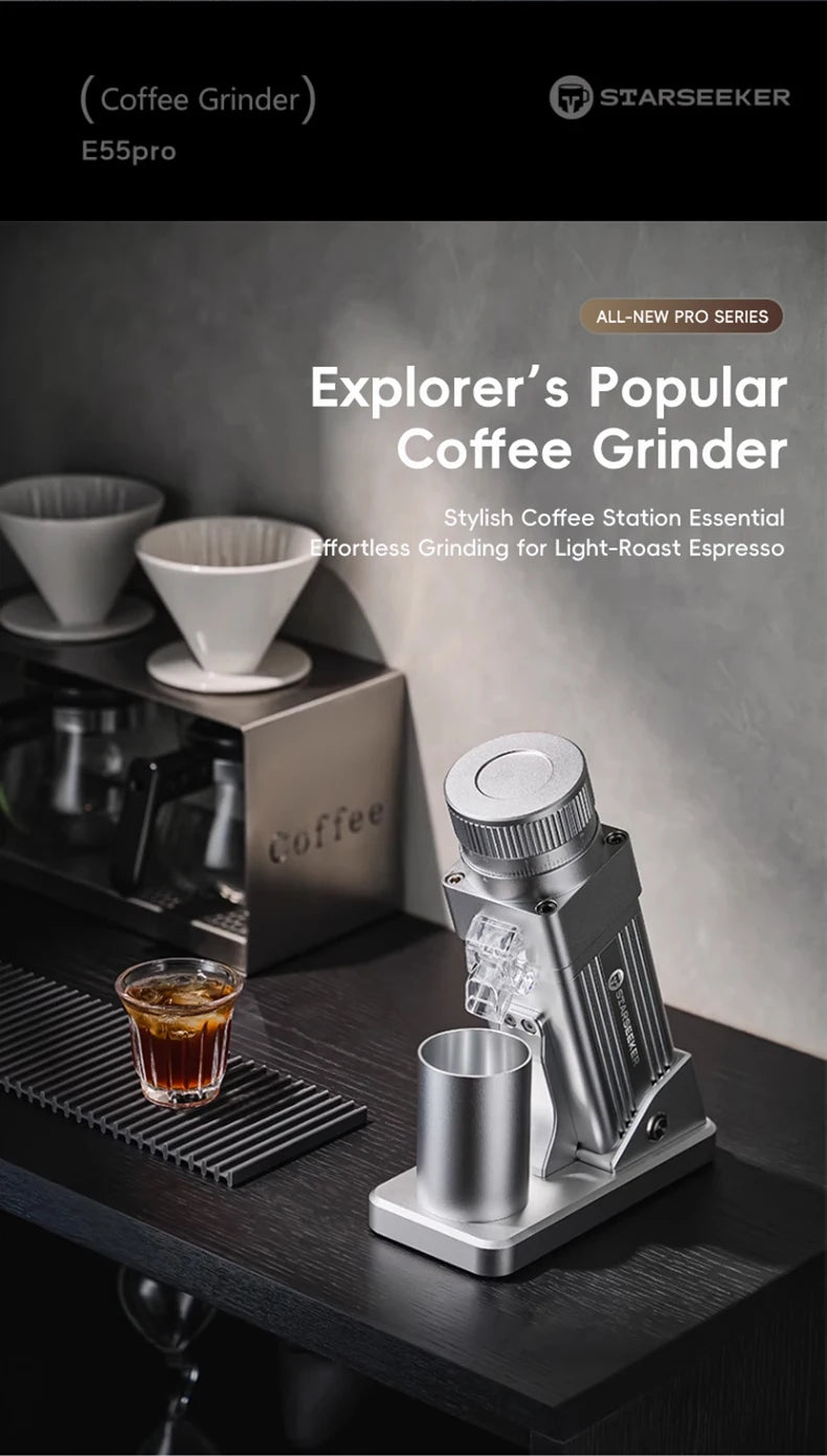 Coffee Grinder-Electric 55MM Espresso Cone burr Stepless Fineness Adjustment Cold Brew Bean Grinder STARSEEKER E55Pro