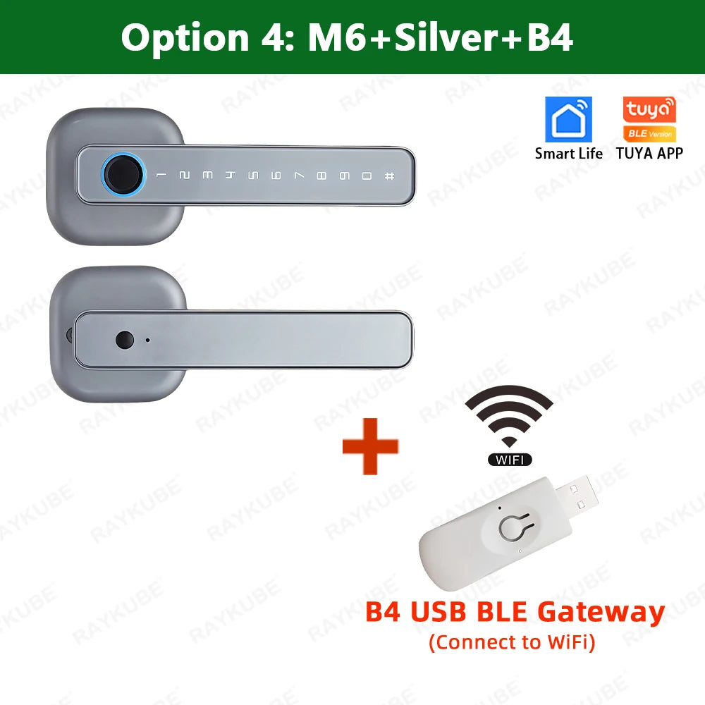 M6 Digital Fingerprint Door Lock by RAYKUBE with Tuya BLE – Password, Key, IC Card & Smartlife App Unlock