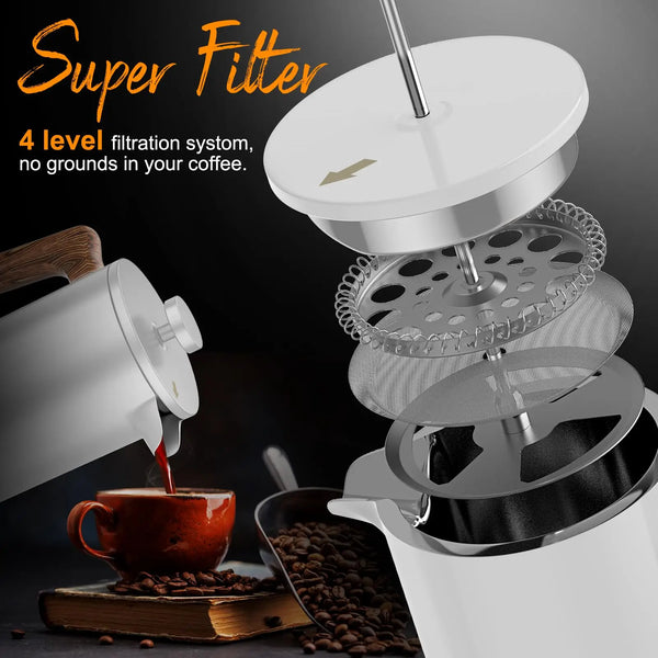 Coffee Maker-French Press - IKAPE Coffee Capsule and Espresso Taste Home portable coffee maker 4 Level Filtration 34 0Z 304 SS