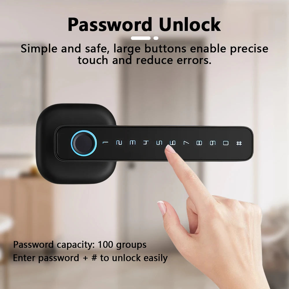 M6 Digital Fingerprint Door Lock by RAYKUBE with Tuya BLE – Password, Key, IC Card & Smartlife App Unlock