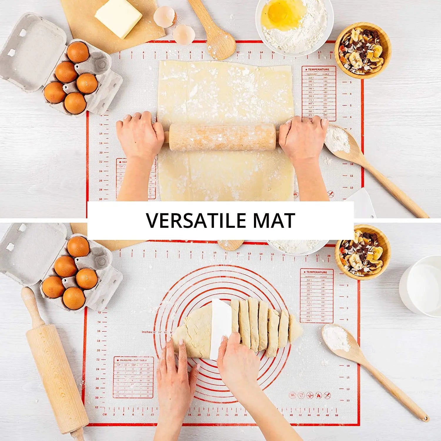 Baking Mat-Large Silicone Baking Mat, Pastry Rolling Kneading Baking Pad, Kitchen Mat, Crepes Pizza Dough, Nonstick Pan Cooking Tool
