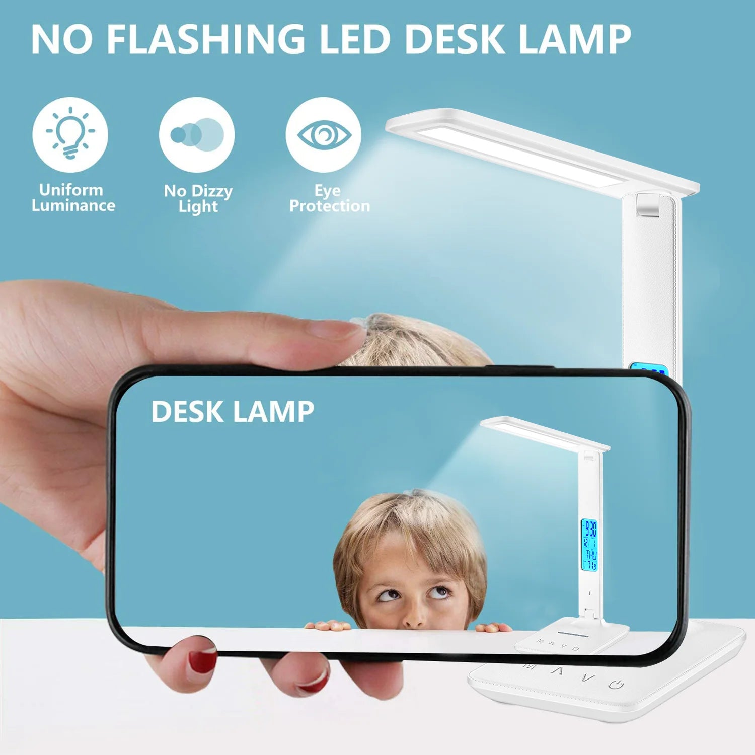 Wireless Charging LED Desk Lamp LAOPAO 10W QI, With Calendar, Temperature, Alarm Clock, Eye Protect, Study Business Light Table Lamp