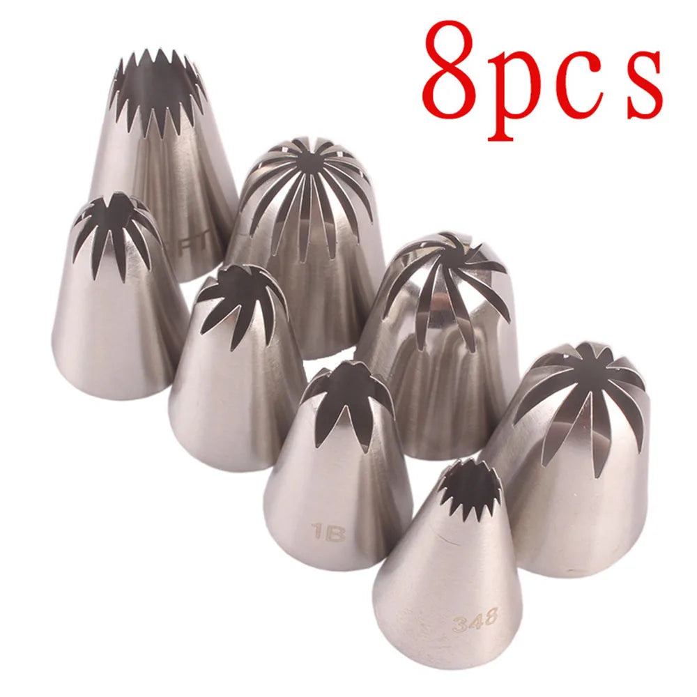 Home Kitchen: Pastry Nozzles: Stainless Steel - Icing Piping Tips - 8 pcs Set - Cake Decorating, Cupcake