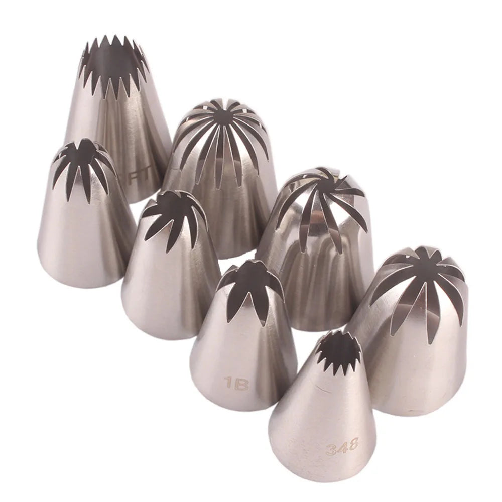 Home Kitchen: Pastry Nozzles: Stainless Steel - Icing Piping Tips - 8 pcs Set - Cake Decorating, Cupcake