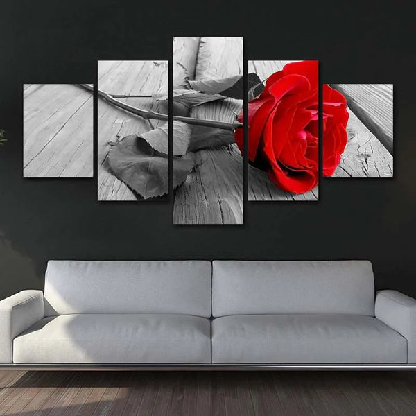 Canvas Painting-5 Panels/Set, Red Poppy Flower, Landscape, Rose Posters and Prints, Wall Art Pictures