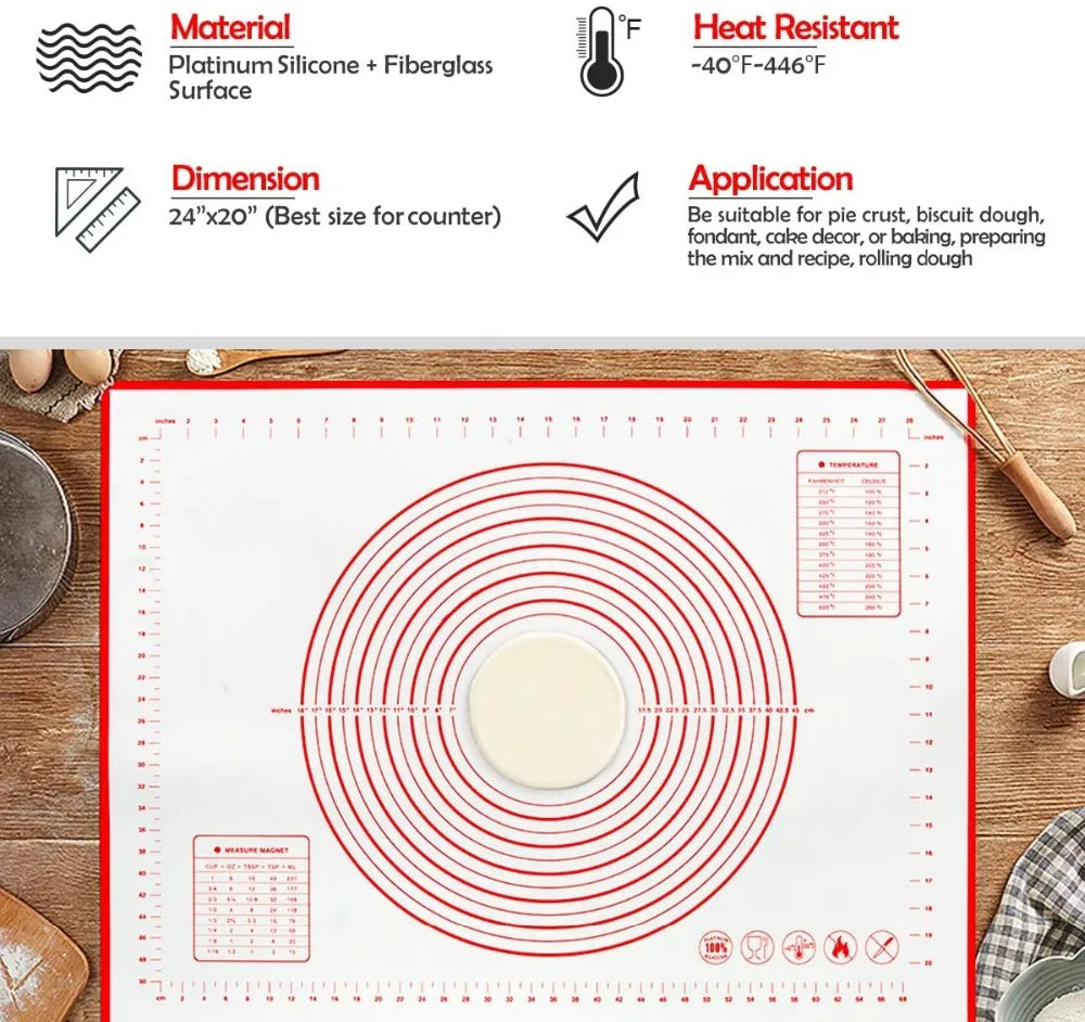 Baking Mat-Large Silicone Baking Mat, Pastry Rolling Kneading Baking Pad, Kitchen Mat, Crepes Pizza Dough, Nonstick Pan Cooking Tool