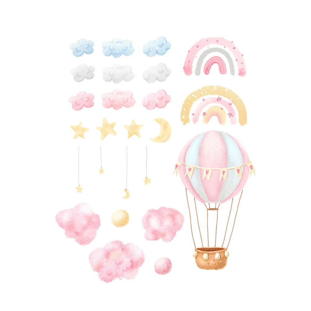 Home Decor: Wall Sticker: Cartoon Rainbow Cloud Hot Air Balloon