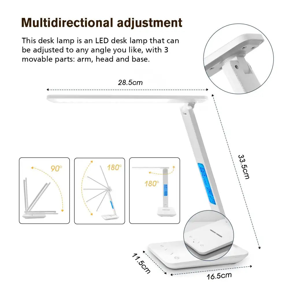 LED Desk Lamp-LAOPAO 10W QI Wireless Charging With Calendar Temperature Alarm Clock, Eye Protect, Study Business Light, Table Lamp