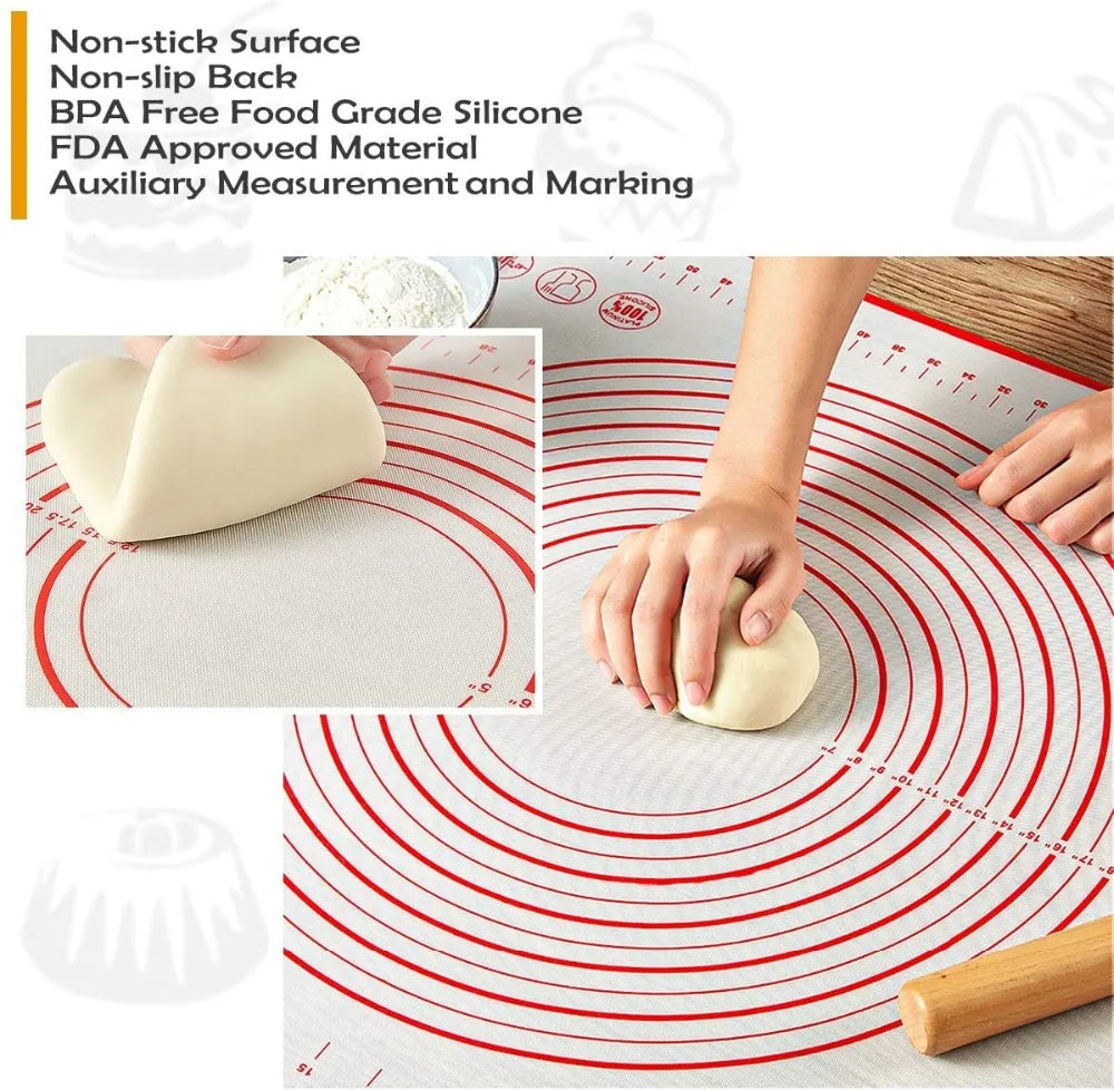 Baking Mat-Large Silicone Baking Mat, Pastry Rolling Kneading Baking Pad, Kitchen Mat, Crepes Pizza Dough, Nonstick Pan Cooking Tool