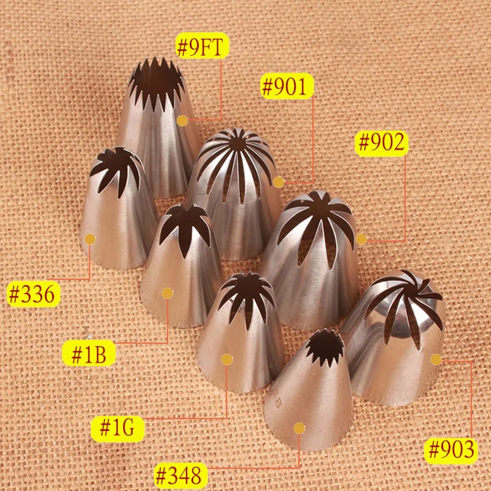 Home Kitchen: Pastry Nozzles: Stainless Steel - Icing Piping Tips - 8 pcs Set - Cake Decorating, Cupcake