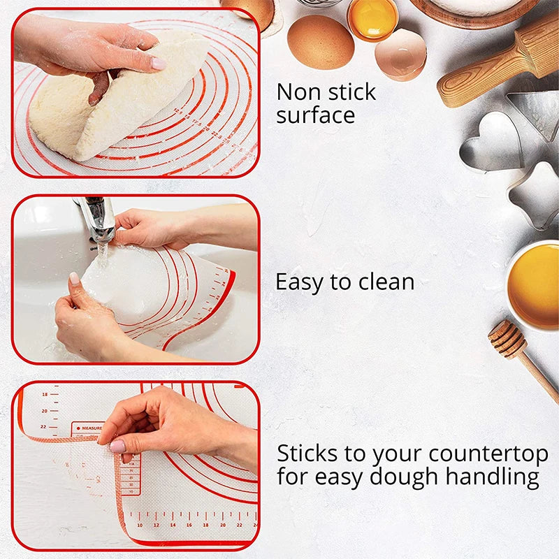 Baking Mat-Large Silicone Baking Mat, Pastry Rolling Kneading Baking Pad, Kitchen Mat, Crepes Pizza Dough, Nonstick Pan Cooking Tool