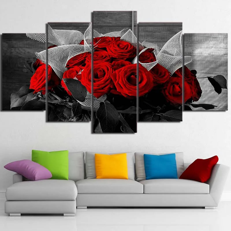 Canvas Painting-5 Panels/Set, Red Poppy Flower, Landscape, Rose Posters and Prints, Wall Art Pictures