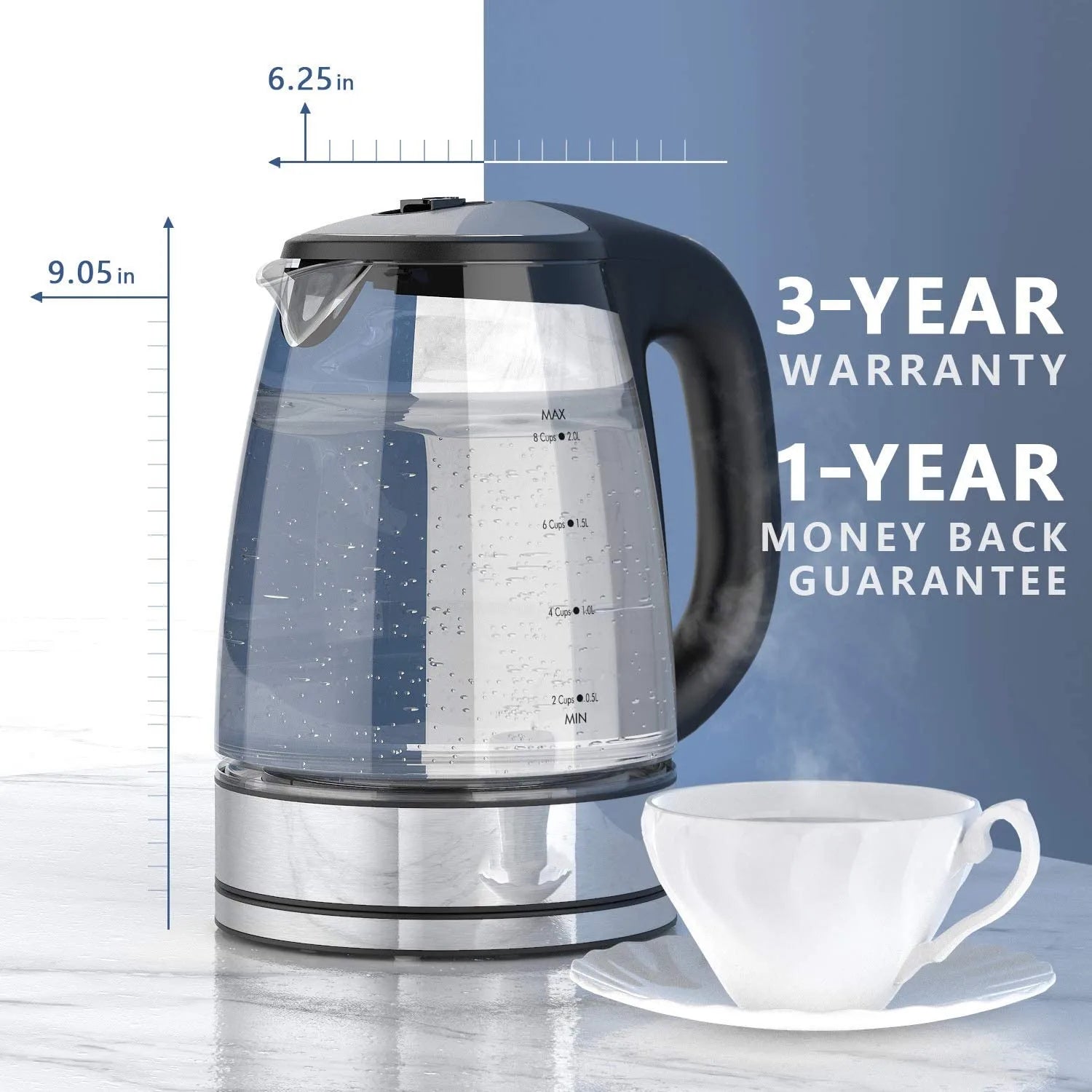 Electric Glass Kettle-2200W Fast Boiling, Temperature Control, 4-Hour Keep Warm, 2.0L Tea Kettle & Hot Water Boiler, by DEVISIB