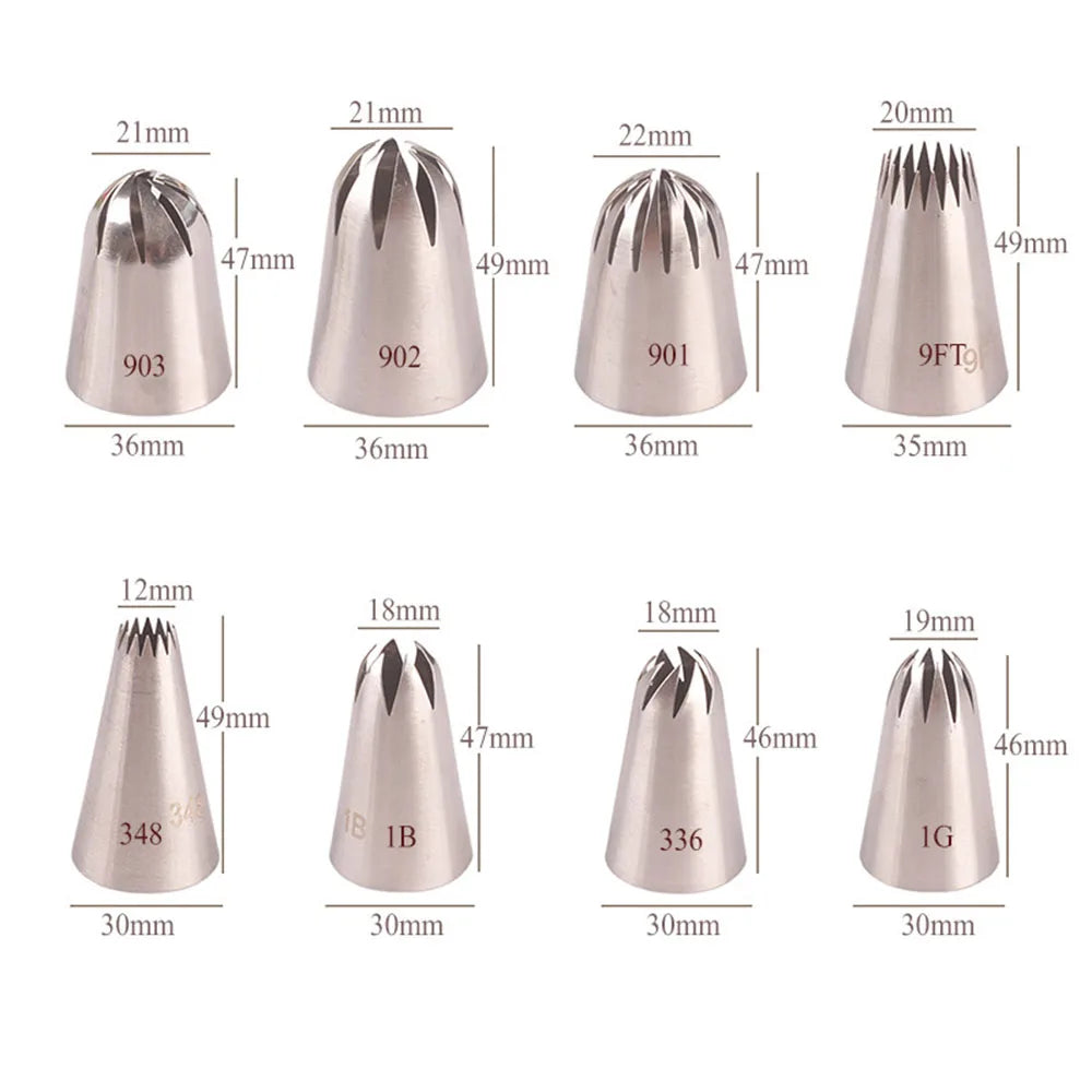 Home Kitchen: Pastry Nozzles: Stainless Steel - Icing Piping Tips - 8 pcs Set - Cake Decorating, Cupcake