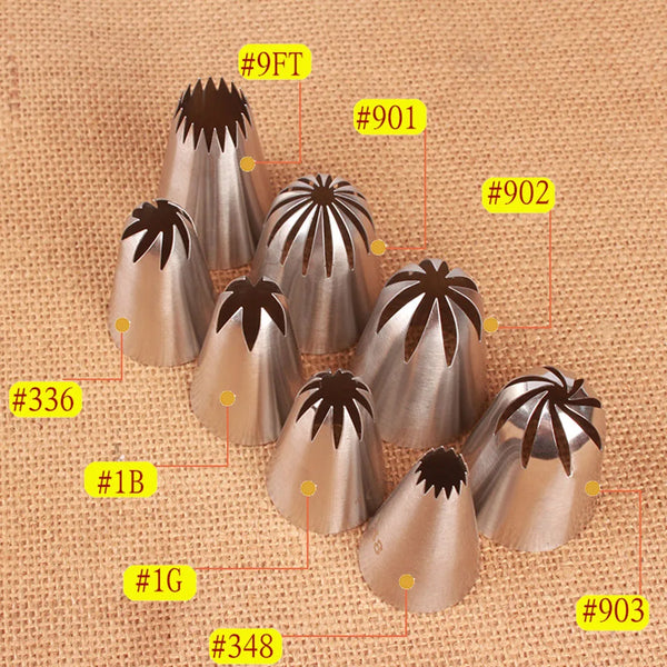 Kitchen Baking-8Pcs/Set Large Stainless Steel Pastry Nozzles Icing Piping Tips, Cream Rose Cake Decorating Cupcake Kitchen Baking Tools
