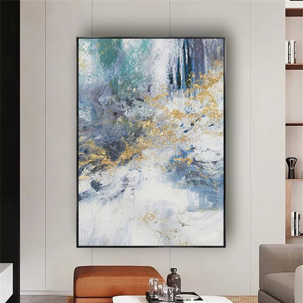 Abstract Oil Painting On Canvas-Handmade, Texture Wall Art, Pattern F-Blue And Off-White