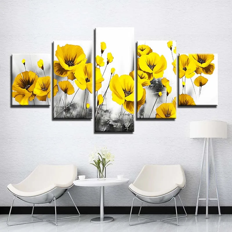 Canvas Painting, 5 Panel Set 6 different flowers Wall Art