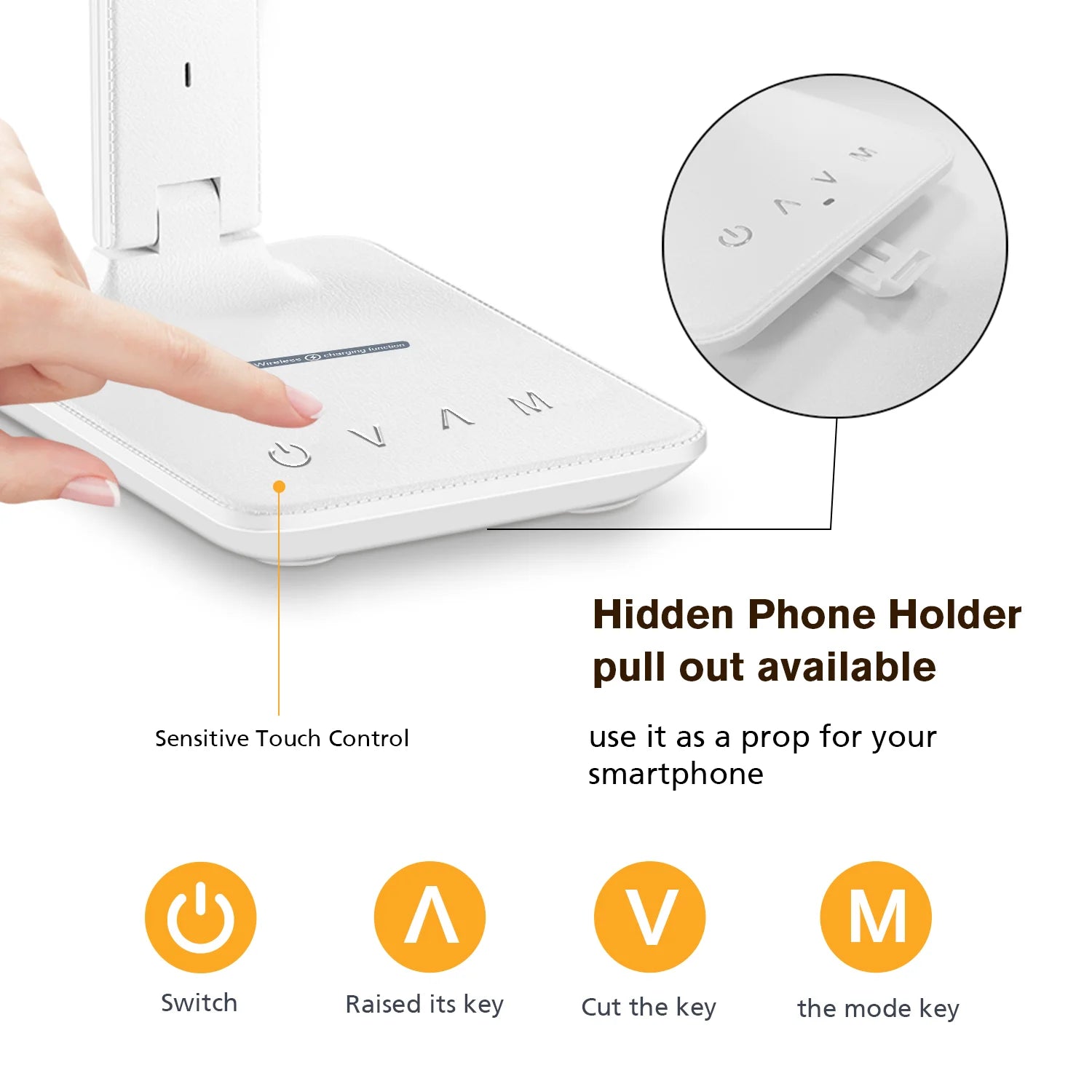 Wireless Charging LED Desk Lamp LAOPAO 10W QI, With Calendar, Temperature, Alarm Clock, Eye Protect, Study Business Light Table Lamp