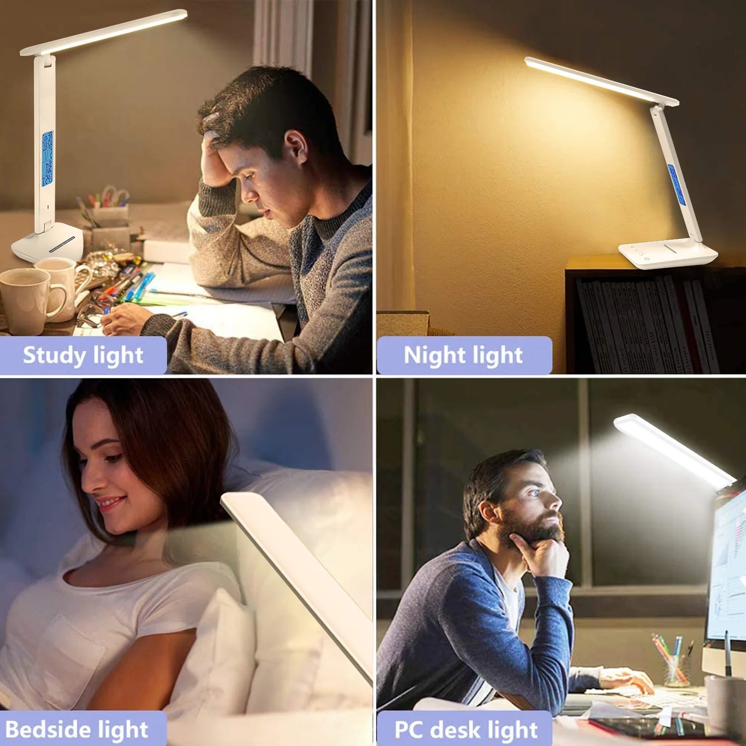 Wireless Charging LED Desk Lamp LAOPAO 10W QI, With Calendar, Temperature, Alarm Clock, Eye Protect, Study Business Light Table Lamp