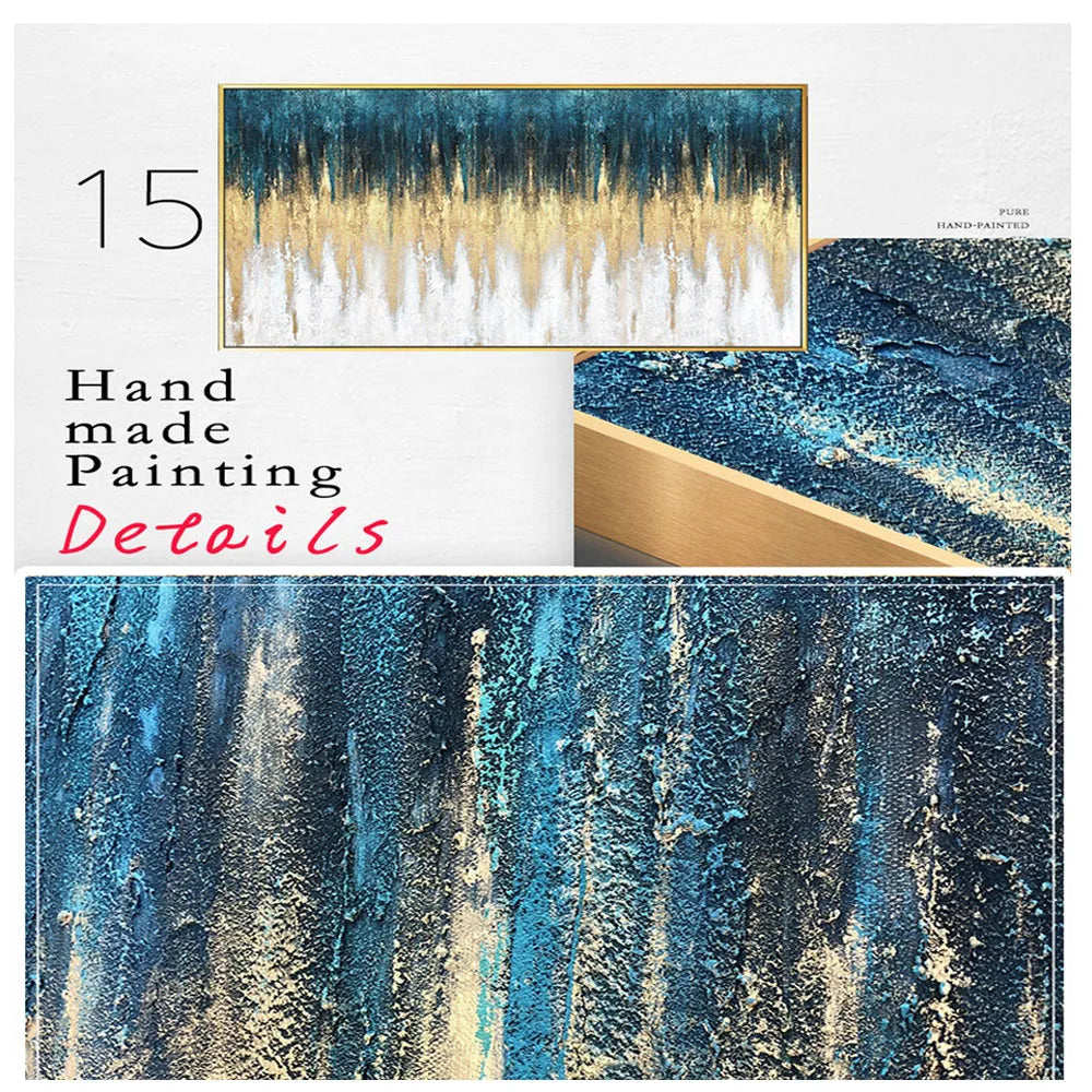 Abstract Oil Painting On Canvas-Handmade, Texture Wall Art, Pattern A-Blue And Off-White