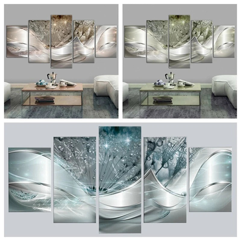Canvas Painting, 5 Panel Dreamy Dandelion Decoration Wall Art
