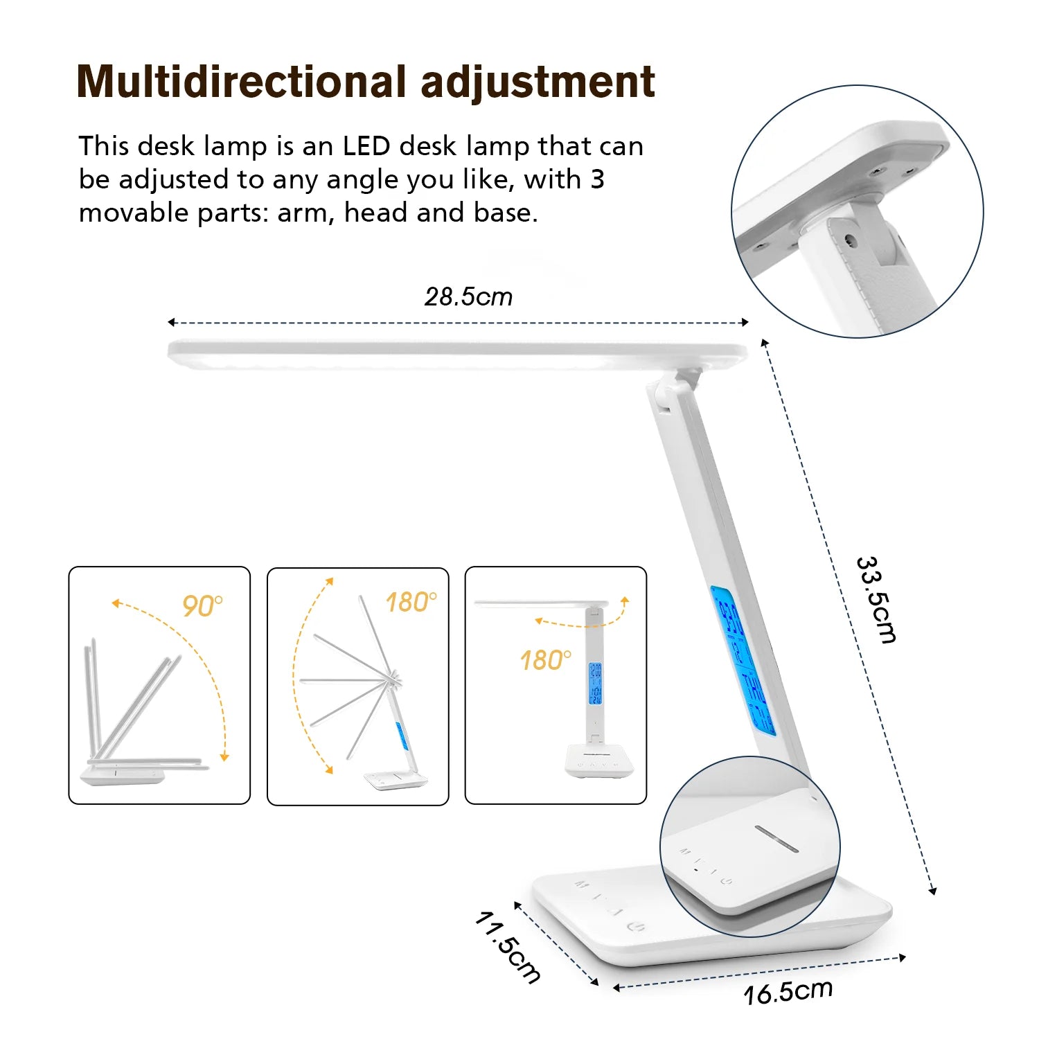 LED Desk Lamp-LAOPAO 10W QI Wireless Charging With Calendar Temperature Alarm Clock, Eye Protect, Study Business Light, Table Lamp