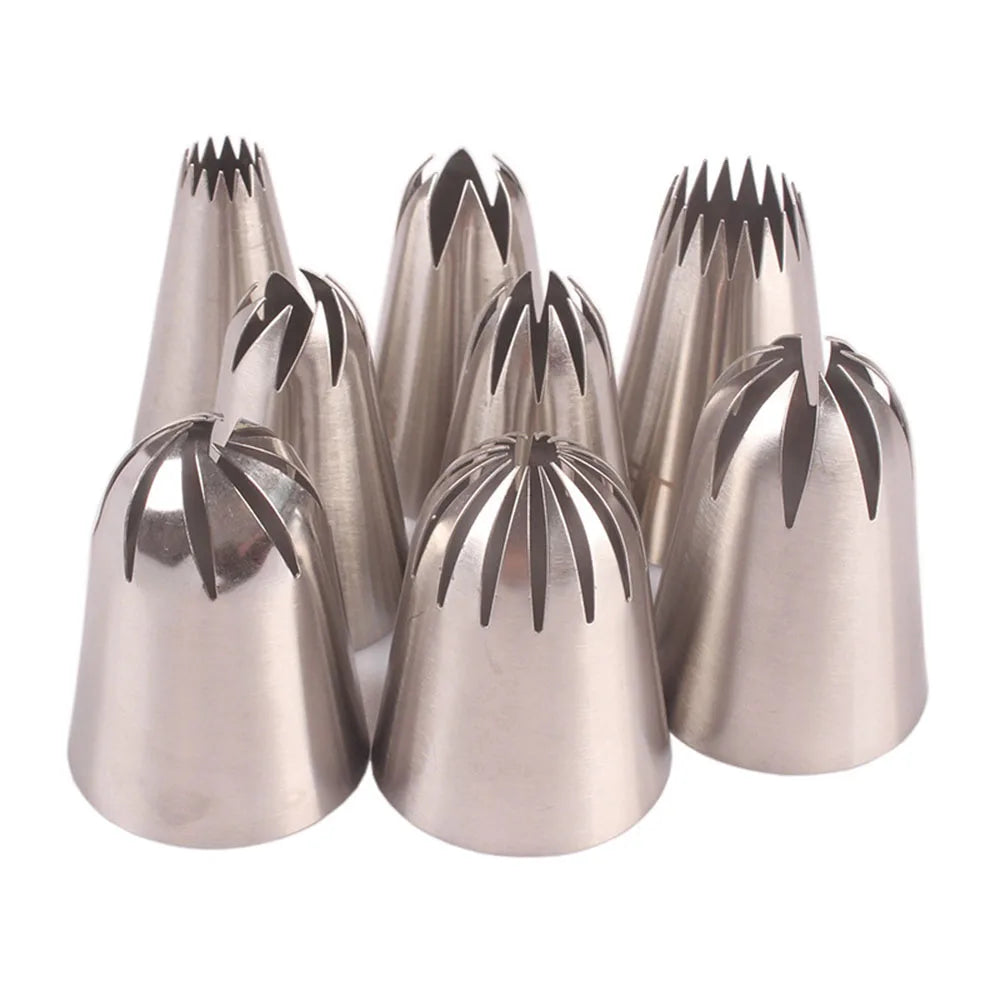 Home Kitchen: Pastry Nozzles: Stainless Steel - Icing Piping Tips - 8 pcs Set - Cake Decorating, Cupcake