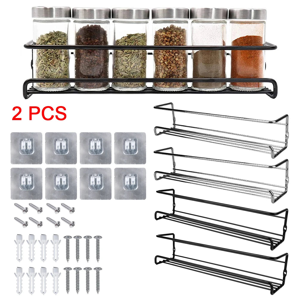 Home Kitchen: Organizer Rack: Hanging Wall Mount - 2 Pcs Metal - Seasoning, Spice, Jar Storage