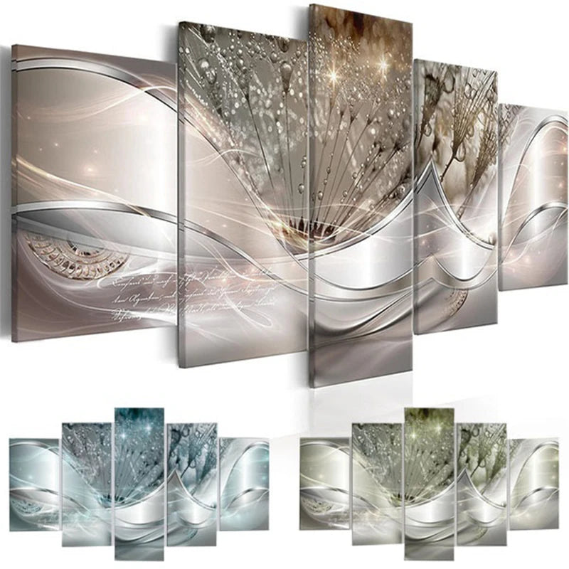 Canvas Painting, 5 Panel Dreamy Dandelion Decoration Wall Art