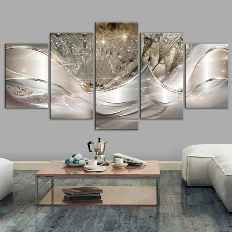 Canvas Painting, 5 Panel Dreamy Dandelion Decoration Wall Art