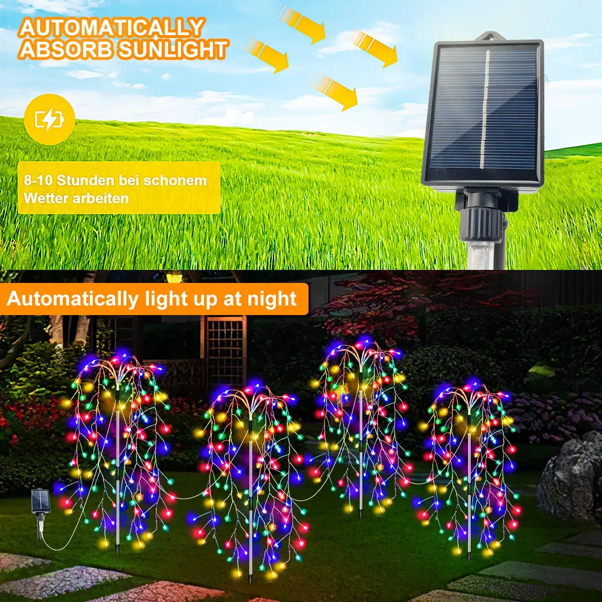 LED Solar Lights-Firecracker Fireworks Lights, 4 Pack, 680 LED, Solar Outdoor Yard, Lawns, Garden Light, Party Landscape Lighting