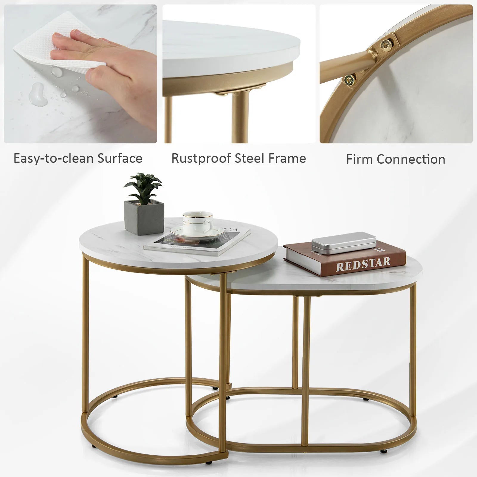 Coffee Table-Nesting Coffee Table, Modern Set of 2 Marble Coffee Table, Coffee Side Table Set, Living Room Coffee Table
