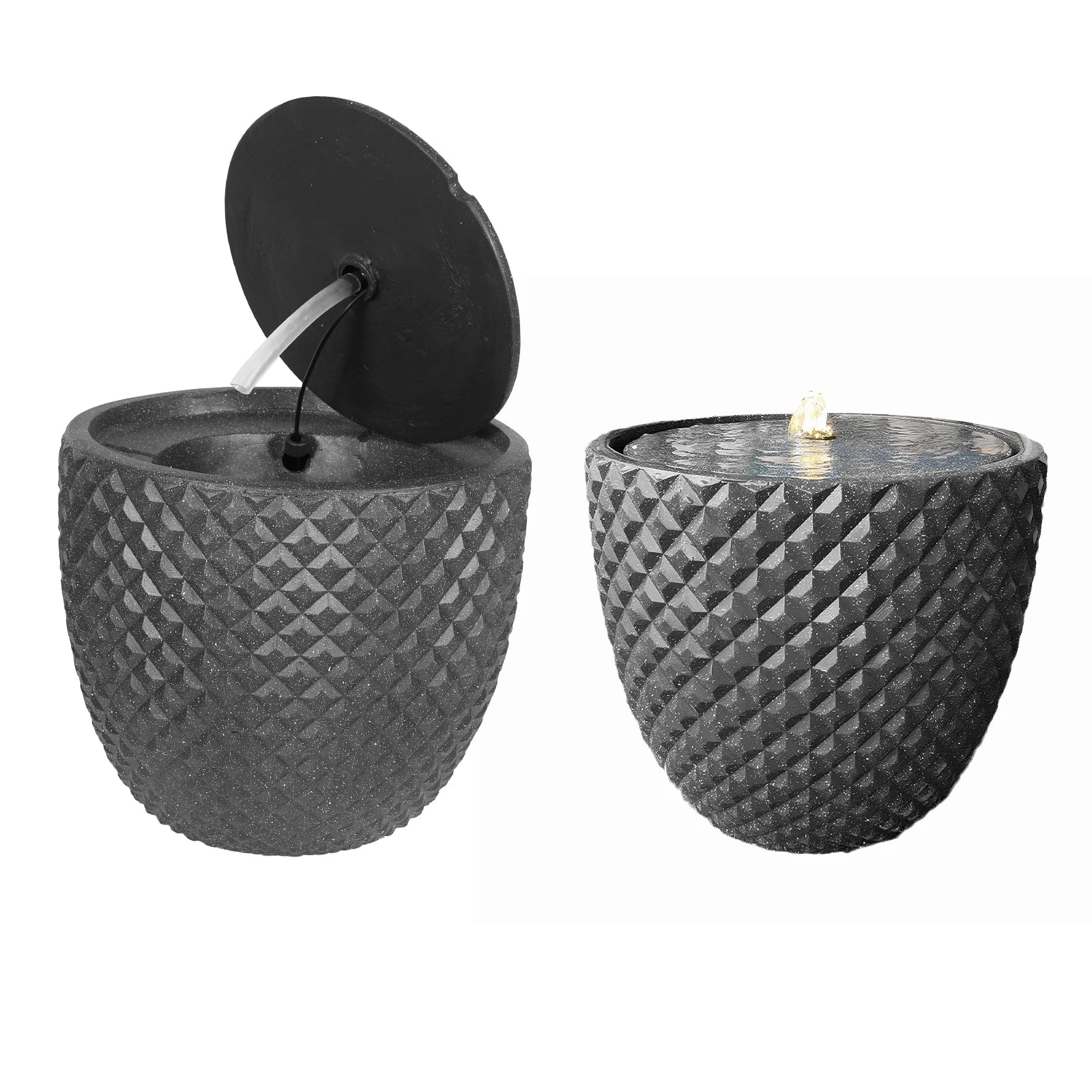Water Fountain-LED Lights, Solar Powered, Water Pump, 14 In High, Freestanding Fountain, Garden Fountain