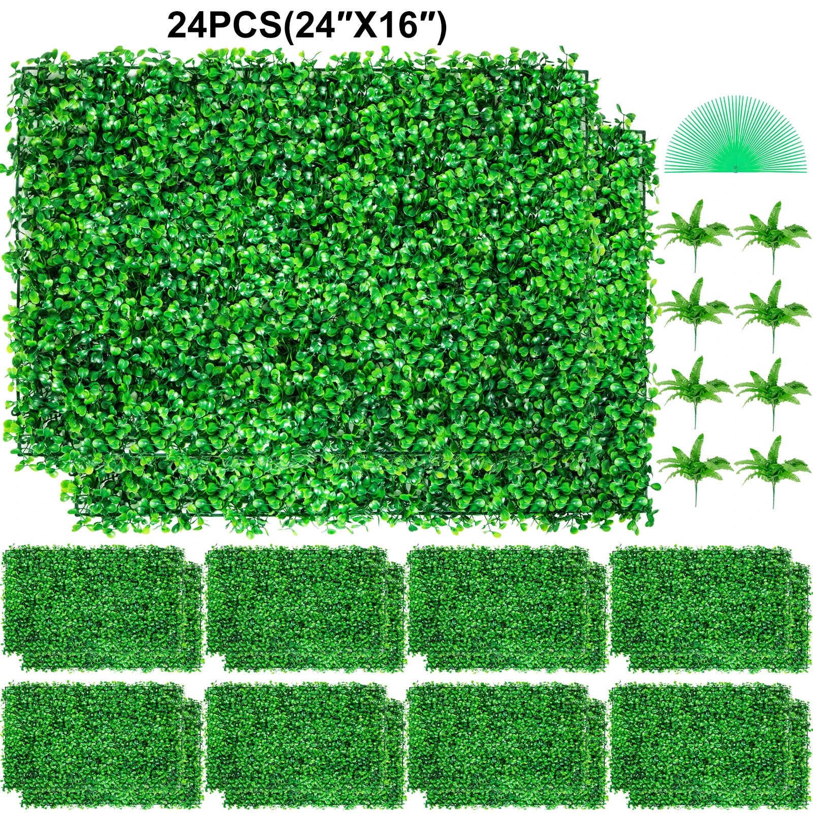 Hedge Wall-Artificial Boxwood Panel, UV 24pcs, 20x20/24x16 in, Boxwood Hedge Wall Panels. Artificial Grass Backdrop, Wall Green Grass, SucceBuy