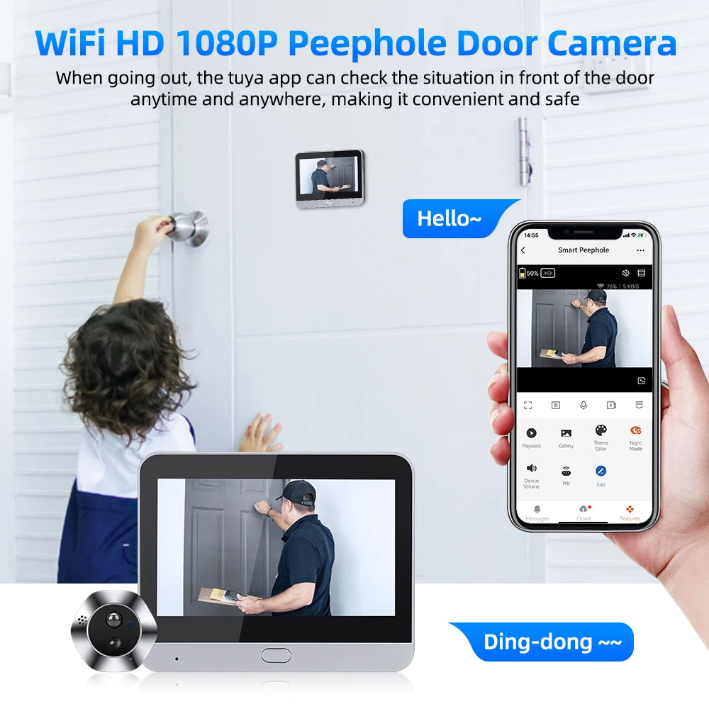 Awapow 4.3" Tuya Smart Doorbell Camera – WiFi Peephole Viewer with PIR Motion Detection & Two-Way Audio