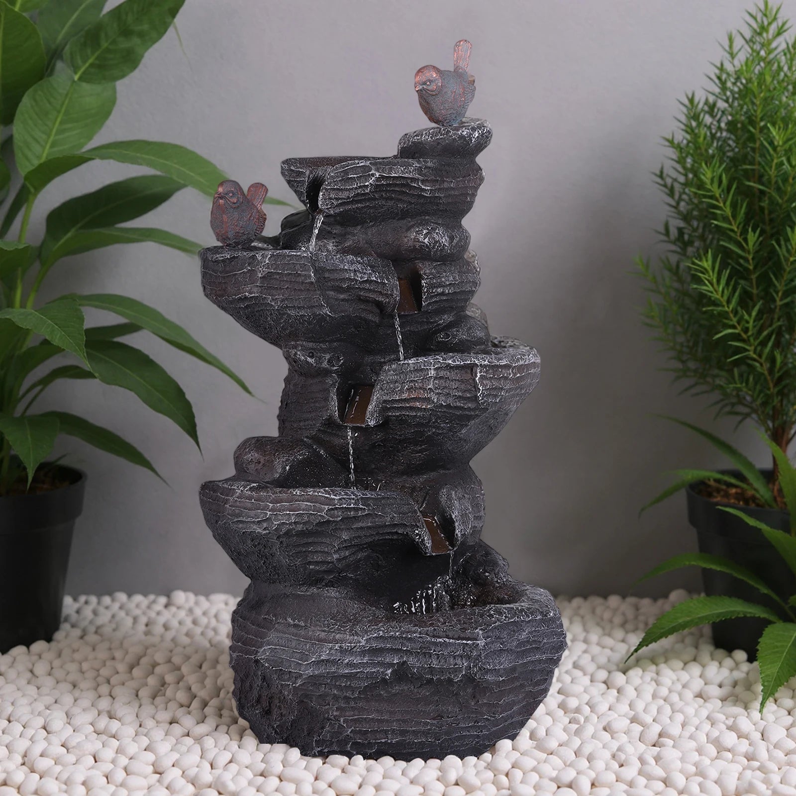 Water Fountain-Cascading Rock Water Fountain with LED Lights, Tabletop Water Fountain, Tabletop Fountain, Relax Meditation Decor