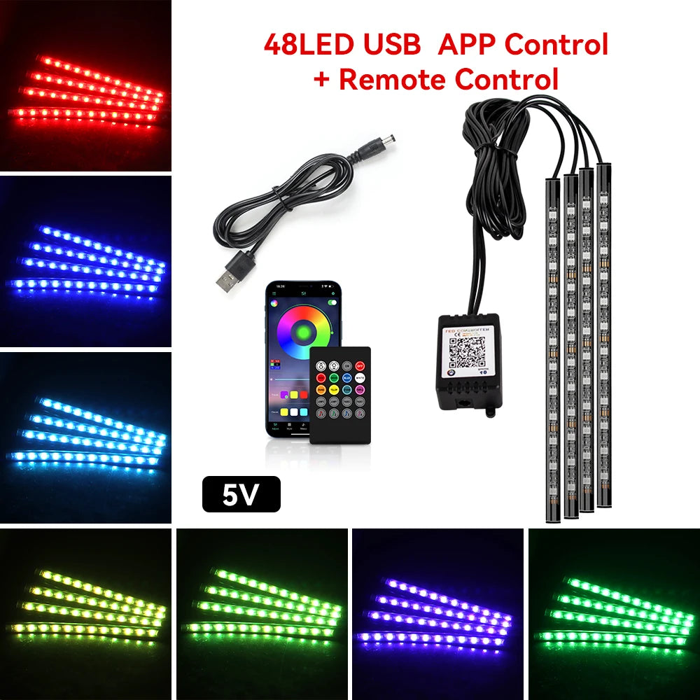 Outdoor Auto: Lighting: LED Car Foot Light - Remote/Voice Control Ambient Lamp with 36/48/72 LEDs